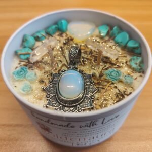 Celestial Serenity Candle with Turquoise & Opal - Spiritual Connection & Creative Inspiration