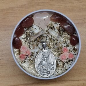 Saint Barbara Loving Candle with Strawberry & Rose Quartz - warmth, Emotional Healing