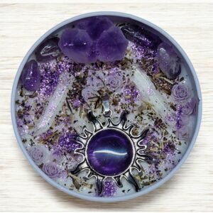 Ethereal Serenity Candle with Amethyst & Clear Quartz -Tranquility & Focused Intention